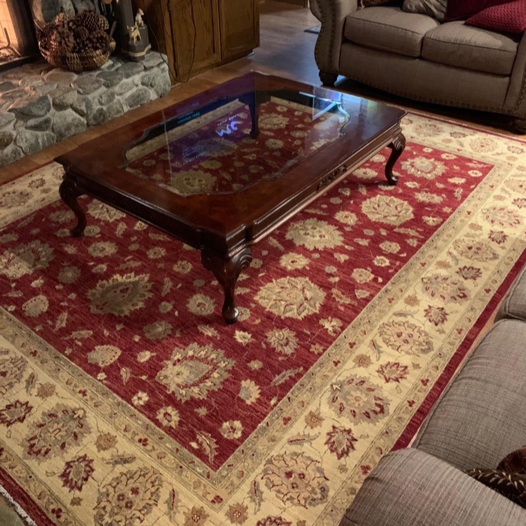 At home by the fireplace